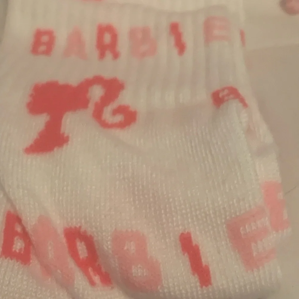 NEW Trending BARBIE Kids Crew Socks - White and Pink Barbie Head logo NWT